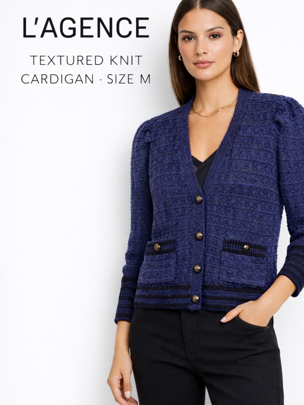 L’AGENCE Textured Tweed Knit Cardigan — Size M — Parisian Chic